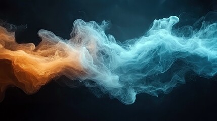 Abstract swirling patterns of orange and blue smoke against a dark, moody background, creating a dynamic and ethereal visual.