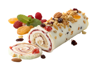 rolled ice cream with nuts and dried fruit ,isolated on transparent png