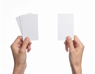 Hands Holding Business Cards: Two hands delicately present a collection of pristine business cards, perfect for showcasing your brand or message.