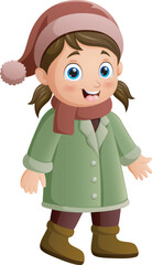 Cartoon little girl wearing winter clothes