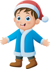 Cartoon little boy in winter clothes