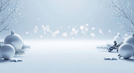 Winter landscape with white ornaments and snow-covered background  