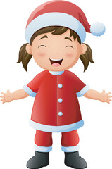 Happy girl in red santa claus costume