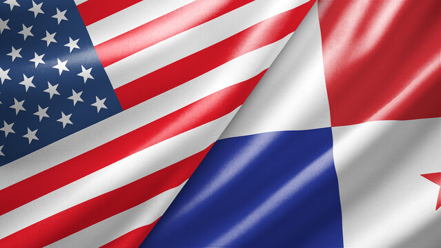United States USA and Panama two national flags filling the entire frame, close-up view, edge-to-edge composition