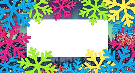 Colorful snowflake frame with blank space for holiday messages  