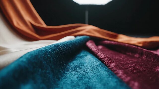 Colorful luxurious fabric drapes texture background abstract art