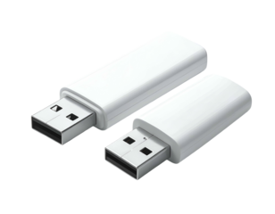 Two white USB storage devices isolated on a black background