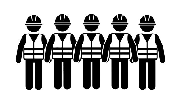 Construction workers team wearing safety vests and hard hats