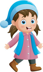 Cartoon girl wearing winter clothes