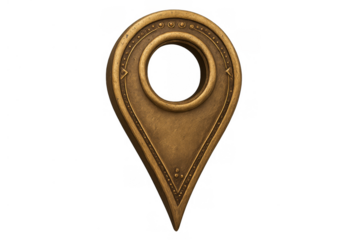 Ornate bronze map pin icon with antique texture, symbolizing location, navigation, and travel for digital design