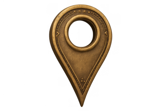 Ornate bronze map pin icon with antique texture, symbolizing location, navigation, and travel for digital design - Powered by Adobe
