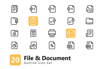 Document File Outline Icon Set. Papper Work Icon Collection. EPS Vector Illustration. Suitable for Any Project