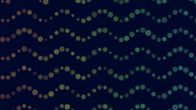 Colorful circular shapes form a vibrant, zigzag pattern in contrast against a dark background. The overlapping and non-overlapping arrangement creates a visually captivating and dynamic design