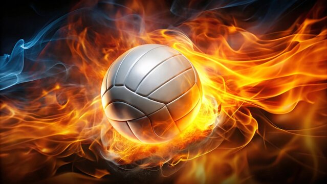 Fiery Volleyball Speed and Power A Dynamic Sports Image Depicting Intense Action and Competition