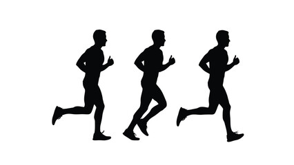 Three Running Men Silhouettes Vector Illustration Isolated on White Background
