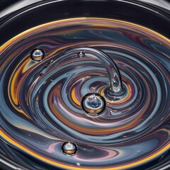 Captivating Macro Dance of Iridescent Fluid Droplets and Refracted Light on Glass, Revealing an Abstract World of Elegant, Swirling Whimsy