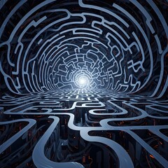 Twisted Maze of Thought: A Labyrinthine Journey Through Swirling Abstraction, Fragmented Realities, and Enigmatic Mental Turmoil, Revealing Hidden Inner Shadows.