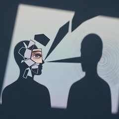 Fractured Psyche: A Surreal Minimal Depiction of Abstract Shadows, Muted Tones, and Symbolic Distortions Manifesting Psychopatholic Mental Turbulence in a Fragile Soul