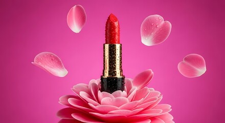 Empty product podium arrangement of wooden blocks and natural cone objects. Red background.