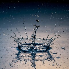 Macro Glistenblitz in Dynamic Motion: Shimmering droplets cascade gracefully like lightning bursts over a pristine minimalist, textured surface reflecting vibrant fluidity.