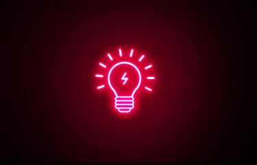 Glowing neon pink color light-bulb icon black background. A glowing light bulb Electricity an in energy sign. Neon electric bulb symbol illustration. glowing line light icon illustration.