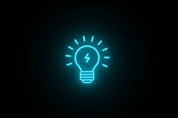 Glowing neon blue cyan color light-bulb icon black background. A glowing light bulb Electricity an in energy sign. Neon electric bulb symbol illustration. glowing line light icon illustration.