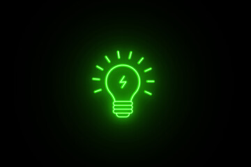 Glowing neon green color light-bulb icon black background. A glowing light bulb Electricity an in energy sign. Neon electric bulb symbol illustration. glowing line light icon illustration.