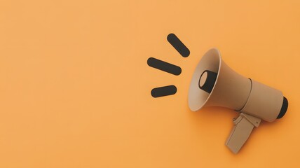Minimal paper megaphone on orange background, creative concept symbolizing communication, marketing and advertising promotion announcement