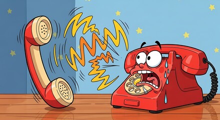 Cartoon Red Telephone Screaming at Receiver