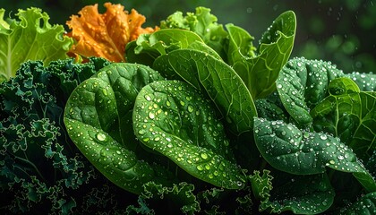 Fresh green leafy vegetables arrangement