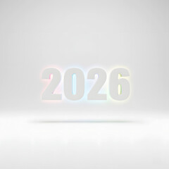 Corporate Team Toasting New Year 2026 Standing on Silver 3D Numbers