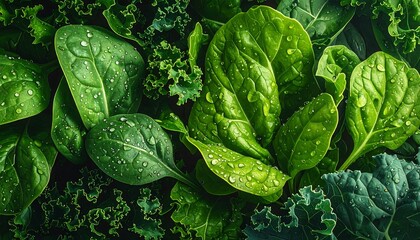 Fresh green leafy vegetables closeup