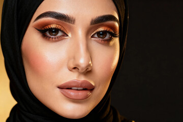 Close-Up Beauty Portrait of Arab Woman with Bronze Makeup