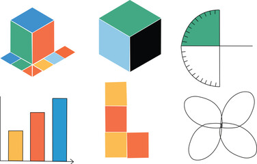 colorful geometric shapes and math illustrations for educational 