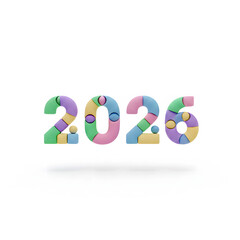 Playful Clay Style 3D Render of 2026 in Pastel Colors