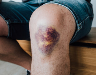 Close-up person got bruised on the knee
