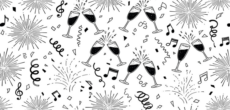 Celebrating the new year with champagne glasses clinking and confetti bursting for a festive occasion