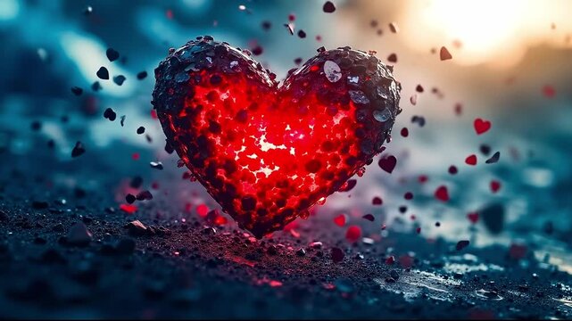 A red heart with water droplets falling from it