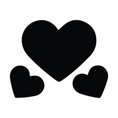 Black heart symbol icon with two smaller hearts, love and affection graphic concept isolated on white background