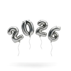 Floating 3D Silver Foil Balloon Numbers Spelling 2026