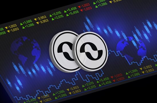 Image of boundless-zkc virtual currency on digital background. 3D drawings.