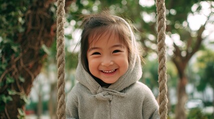 Happy child on swing smiling outdoors playful childhood joy portrait
