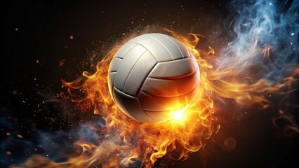 Fototapeta premium Fiery Volleyball Soaring Through Intense Flames and Smoke, a Dynamic Sports Image