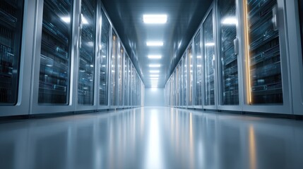 Data center server room diagonal perspective technology infrastructure