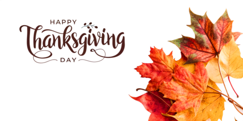 A beautifully hand-painted watercolor illustration of ‘HAPPY THANKSGIVING DAY’ centered on a png white background subtle ink  for artisanal charm around are vibrant cluster of autumn leaves.