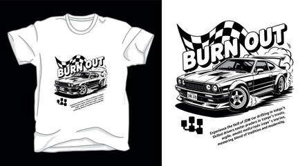 Burn out drifting car graphic vector art t-shirt design print template