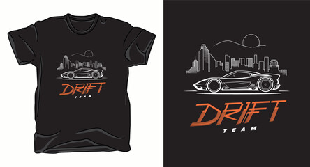 Drift team car graphic vector art t-shirt design print template