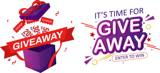 Prize Promotion Graphics Exploding Gift Box and Dynamic Typography Designs for Giveaway Events and Contest Marketing Campaigns