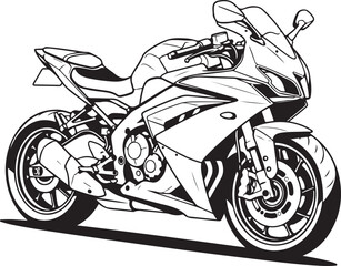 Modern sport motorcycle line art illustration on white background