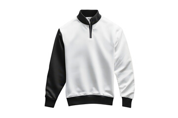 A stylish. modern half-zip pullover sweatshirt in black and white. displayed against a clean. minimalistic background. ideal for casual wear or athletic activities